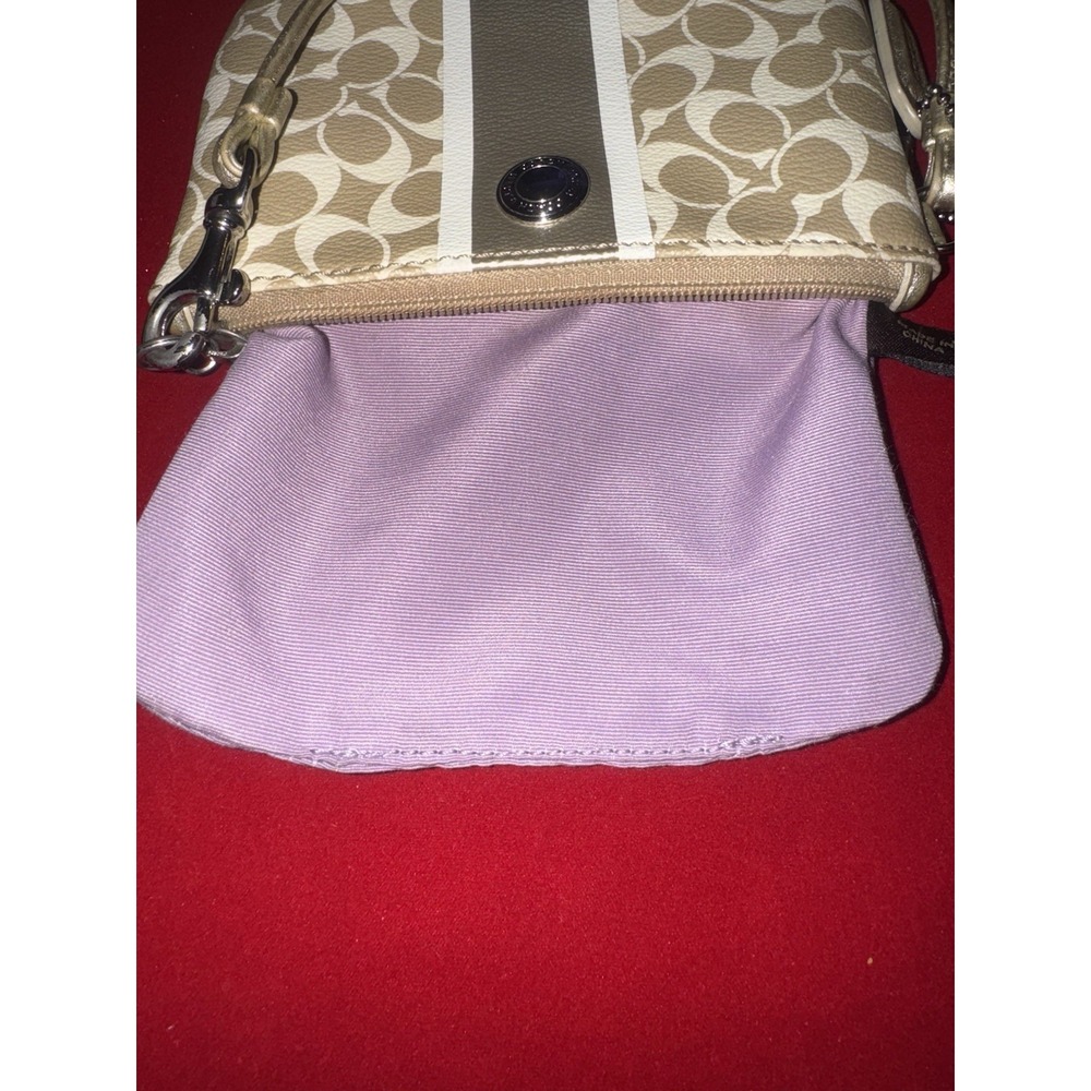 Coach Chelsea Wristlet Wallet Heritage Stripe Khaki/Gold Signature Canvas F43894 - Picture 5 of 8